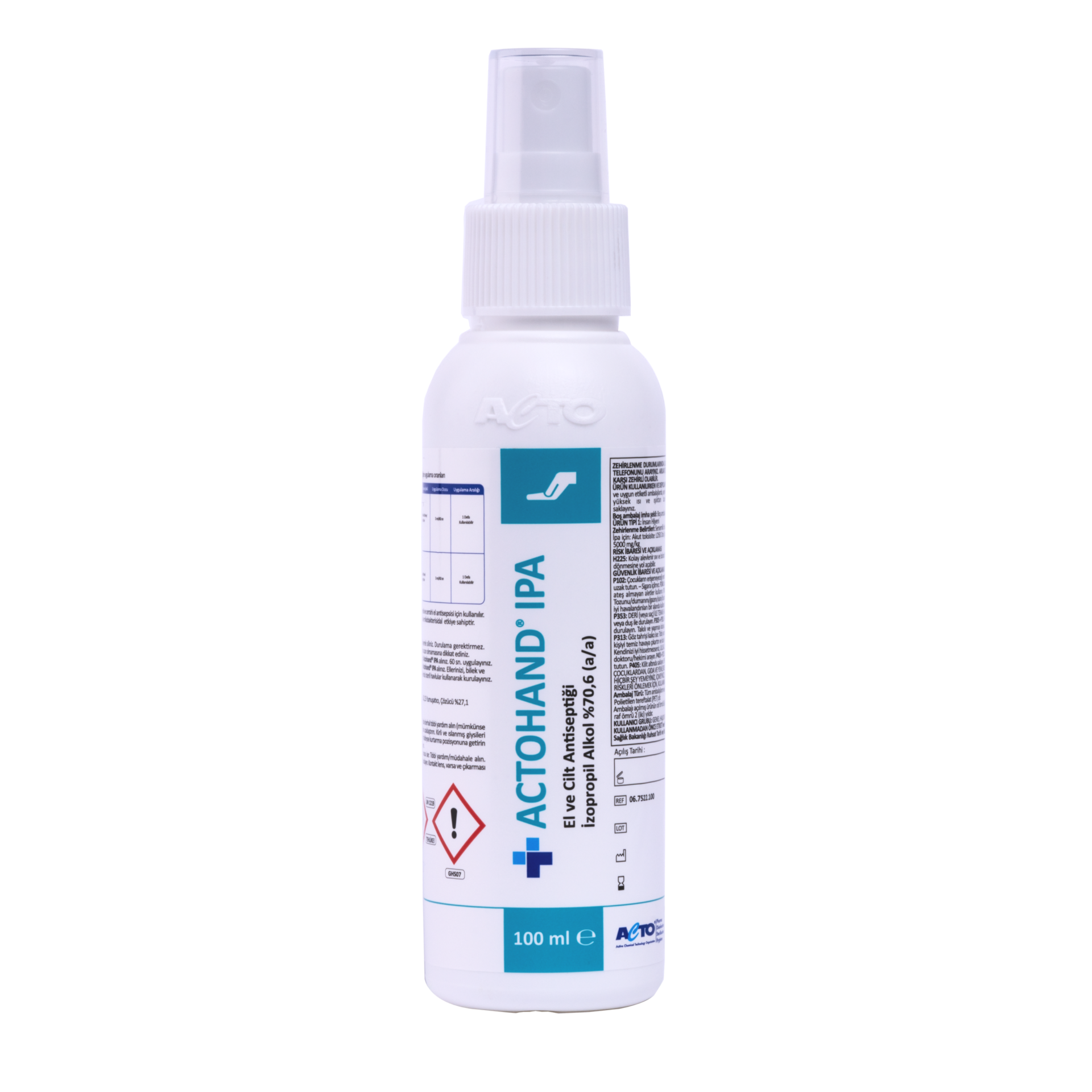 ACTOHAND® IPA 100 ML (﻿El ve Cilt Antiseptiği - İzopropil Alkol 75 % (v/v) = (70,6 g)