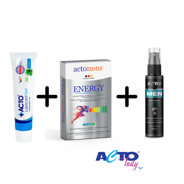 Actomins Energy Gıda Takviyesi + ACTO Men Hygiene Spray + Acto Kayganlaştırıcı jel