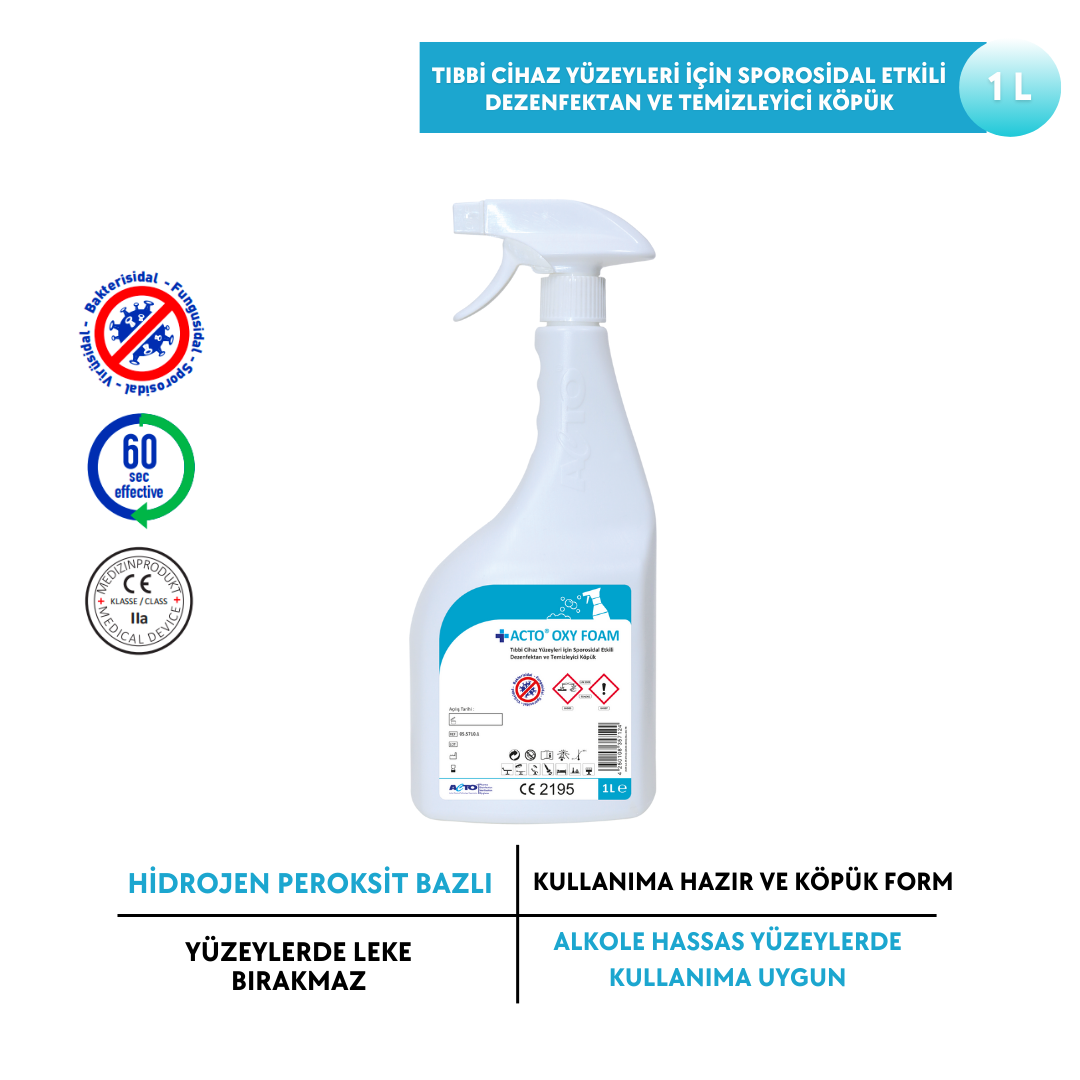 ACTO® OXY FOAM 1 L | Tıbbi Cihaz için Sporosidalli Dezenfektan & Köpük