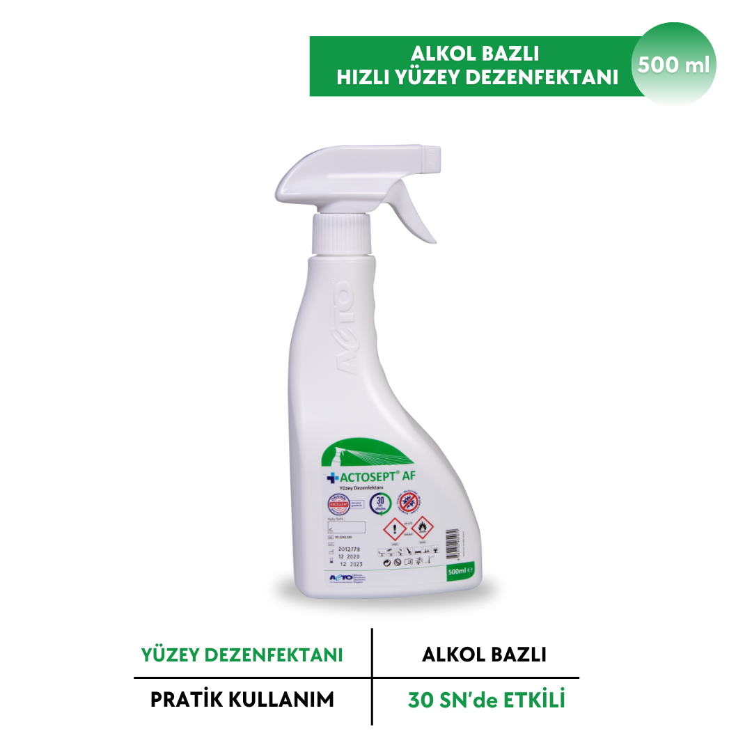 ACTOSEPT® AF 500 ml Alkollü Hızlı Yüzey Dezenfektanı 30 Saniyede Etki