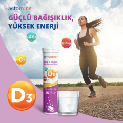 ACTOMINS® Vitamin D3, Vitamin C, Çinko, Zerdeçal Ekstresi 15 Tablet